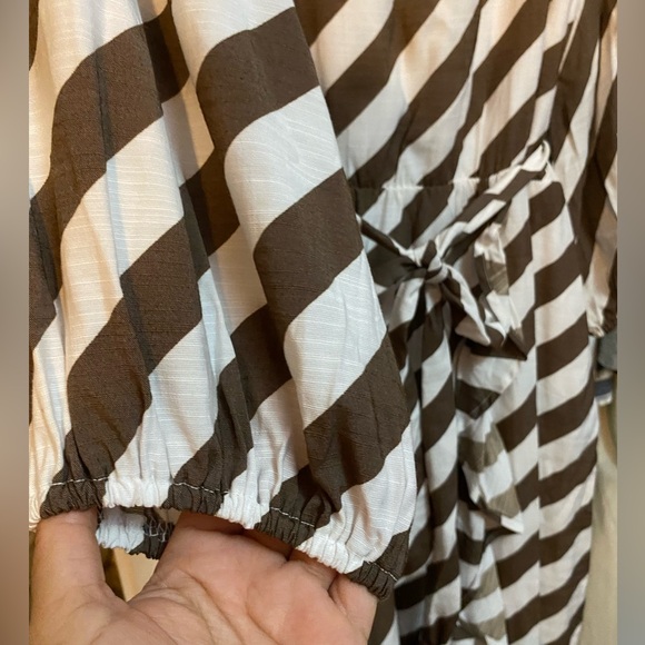 NEW**LANE BRYANT, POCKETS, LONG SLEEVE, LINED BROWN STRIP MIDI DRESS, - Picture 8 of 11